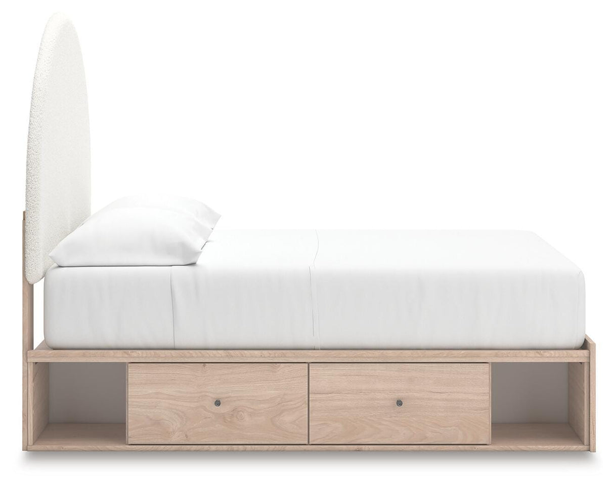 Arloster Tan Full Panel Storage Bed, Dresser, Mirror and Nightstand from Ashley Furniture - Luna Furniture