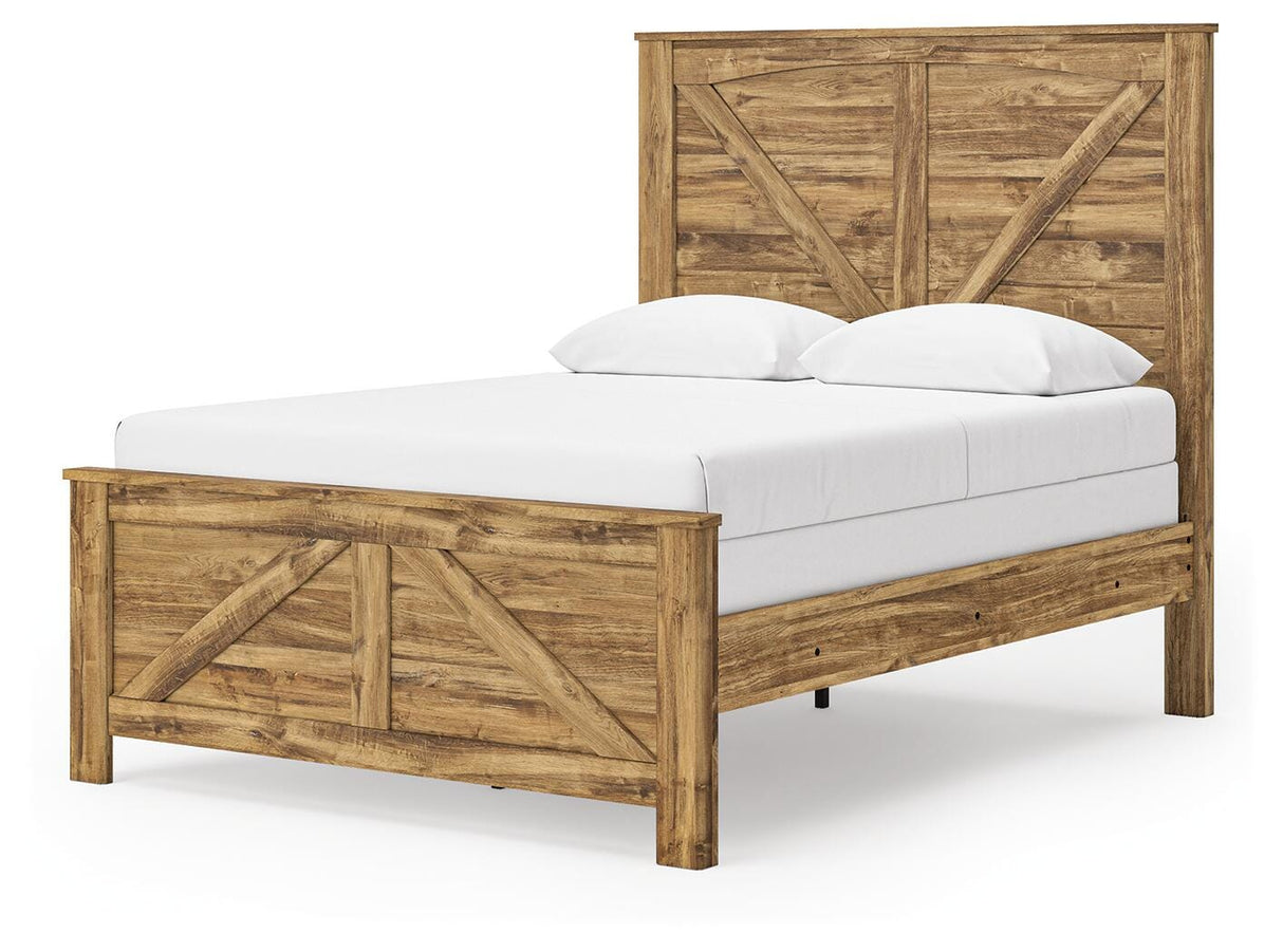 Maystonna Tan Queen Crossbuck Panel Bed, Dresser and Mirror from Ashley Furniture - Luna Furniture