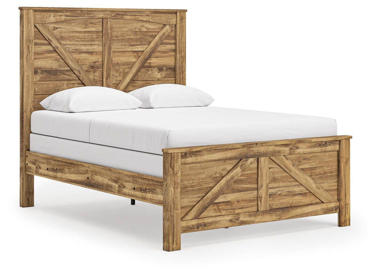 Maystonna Tan Queen Crossbuck Panel Bed, Dresser and Mirror from Ashley Furniture - Luna Furniture