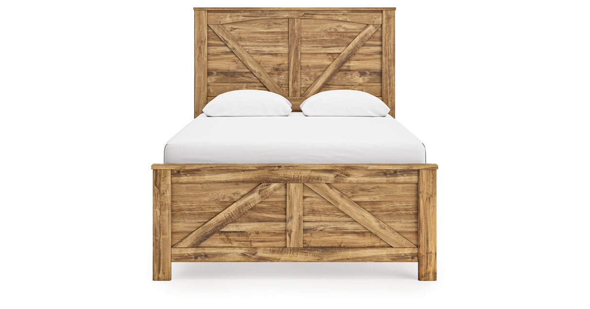 Maystonna Tan Queen Crossbuck Panel Bed, Dresser and Mirror from Ashley Furniture - Luna Furniture