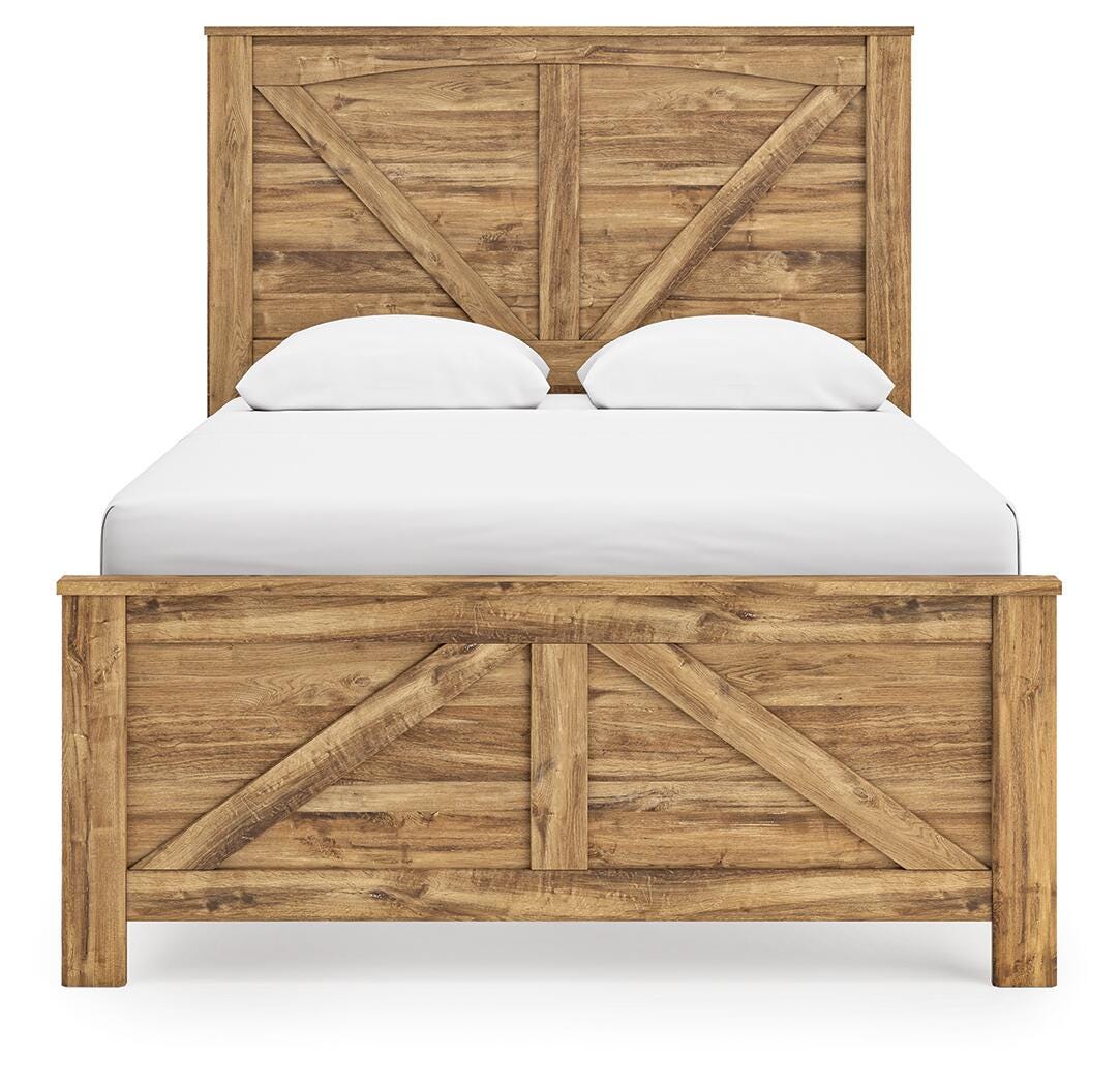 Maystonna Tan Queen Crossbuck Panel Bed, Dresser and Mirror from Ashley Furniture - Luna Furniture