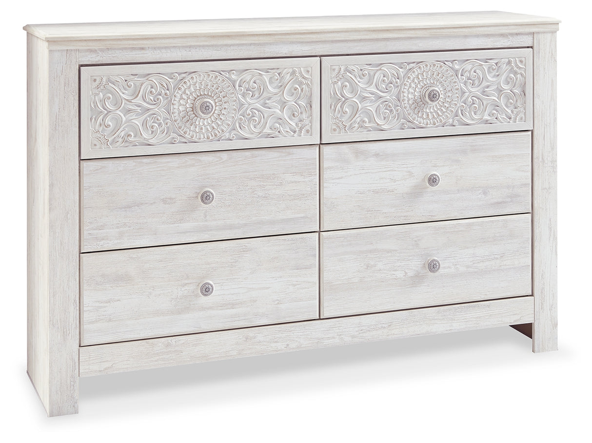 Paxberry Queen Panel Bed with Dresser in Whitewash from Ashley - Luna Furniture