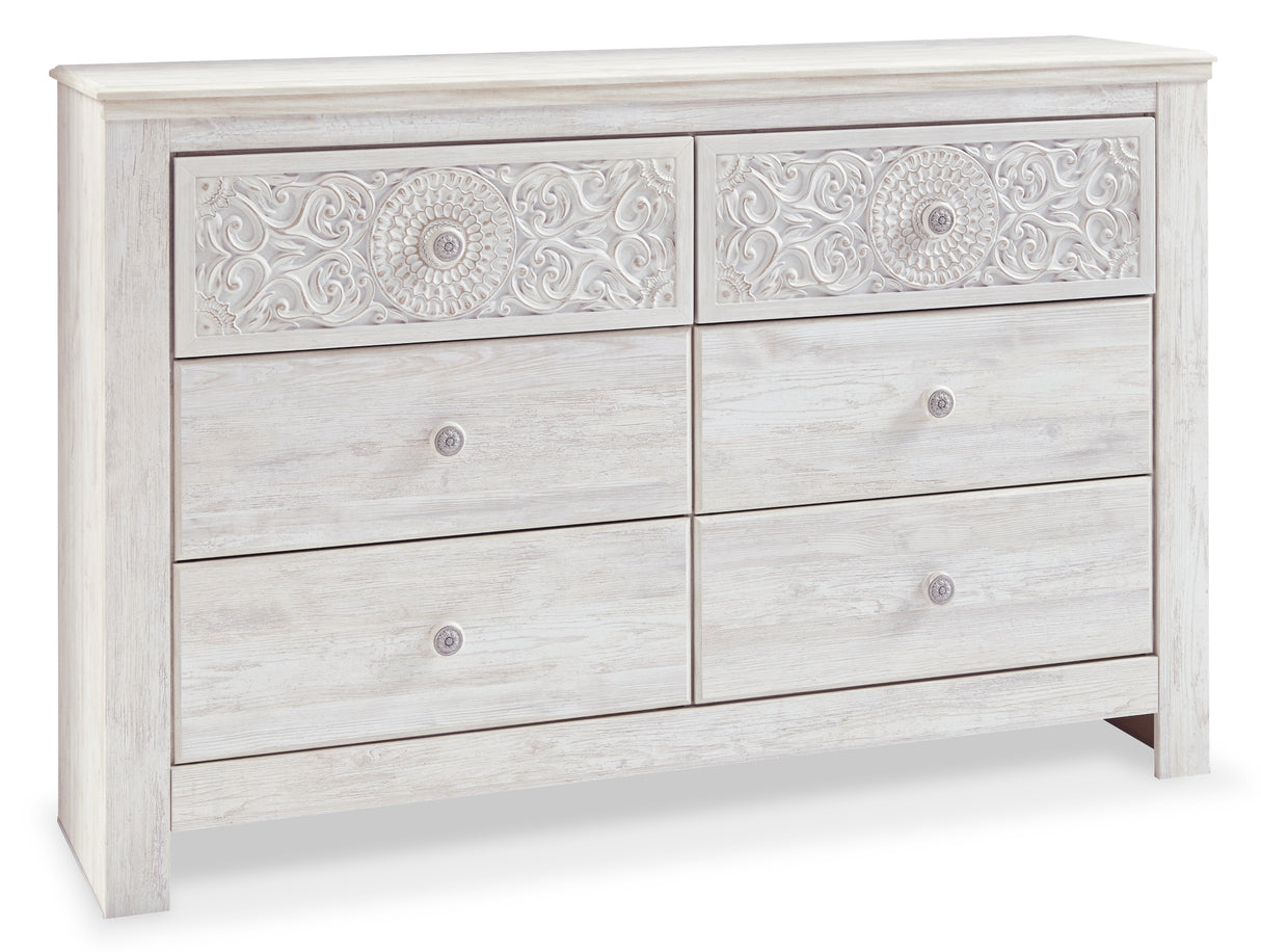 Paxberry Queen Panel Bed with Dresser in Whitewash from Ashley Furniture - Luna Furniture