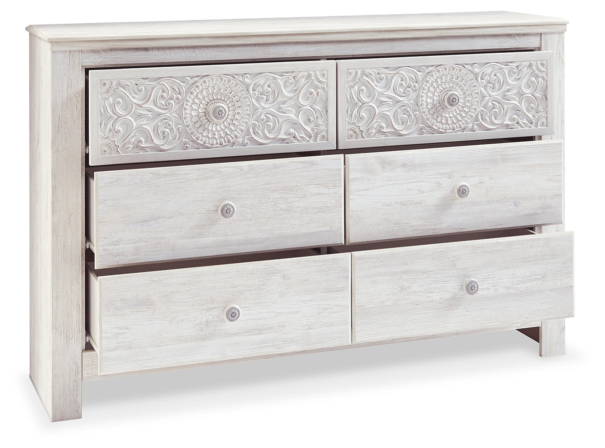 Paxberry Queen Panel Bed with Dresser in Whitewash from Ashley - Luna Furniture