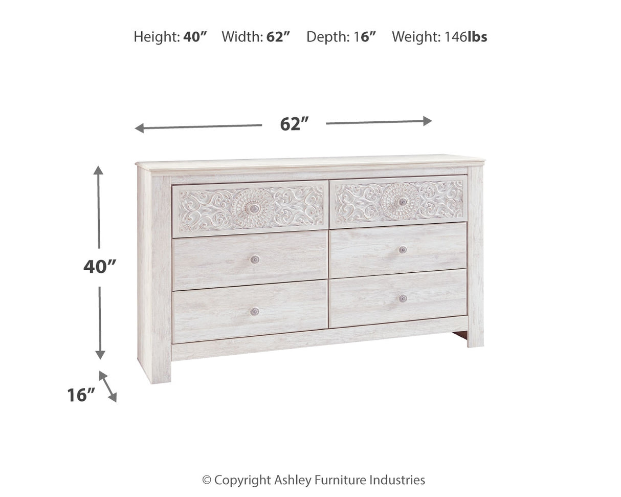 Paxberry Queen Panel Bed with Dresser in Whitewash from Ashley - Luna Furniture