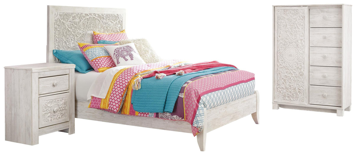 Paxberry Whitewash Full Panel Bed, Chest and Nightstand from Ashley Furniture - Luna Furniture