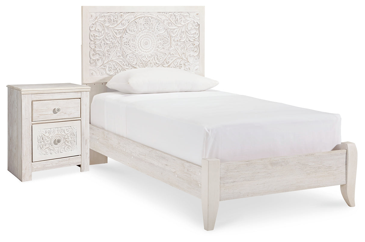 Porter Whitewash King Panel Bed with Mirrored Dresser and Chest from Ashley - Luna Furniture
