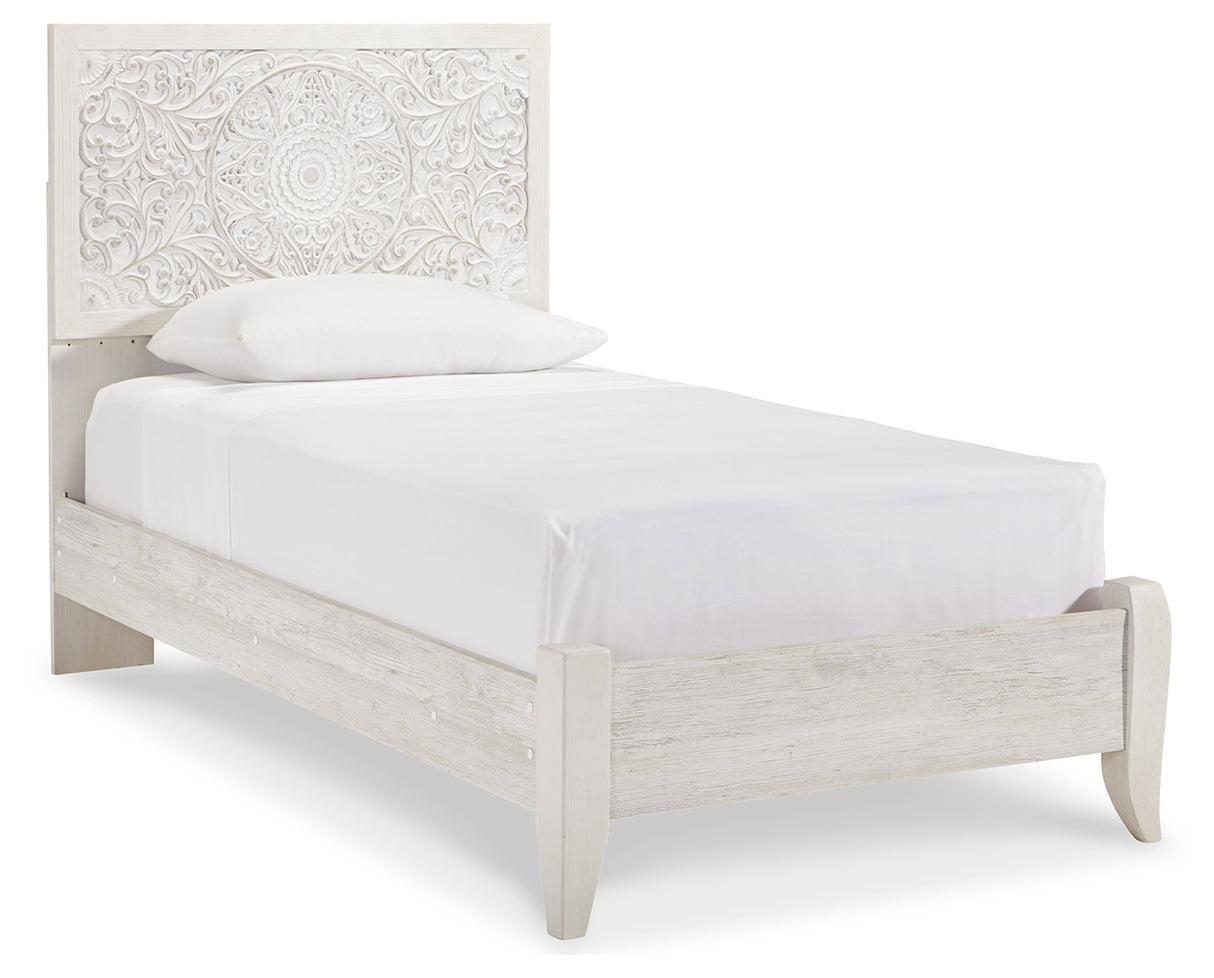 Porter Whitewash King Panel Bed with Mirrored Dresser and Chest from Ashley - Luna Furniture