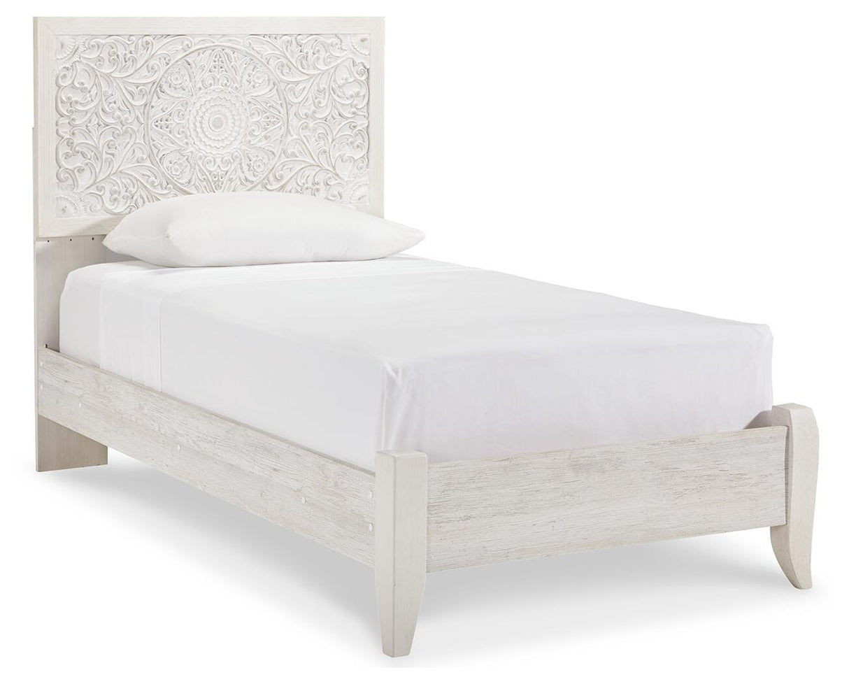 Porter Whitewash King Panel Bed with Mirrored Dresser and Chest from Ashley Furniture - Luna Furniture