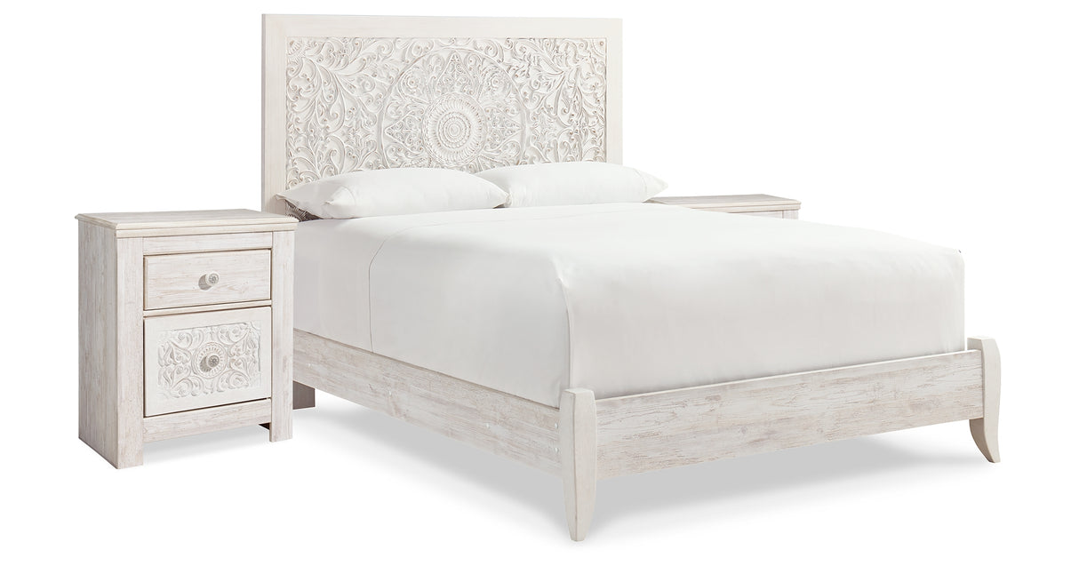 Paxberry Whitewash Queen Panel Bed and 2 Nightstands from Ashley Furniture - Luna Furniture