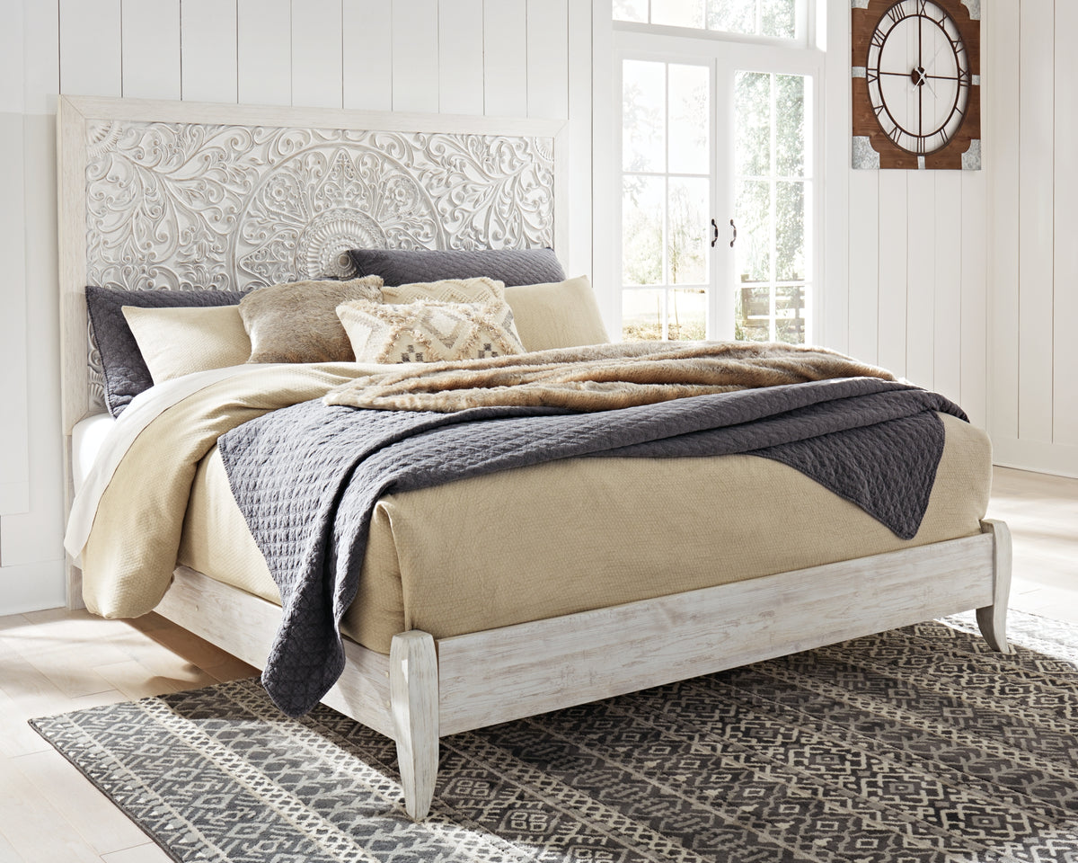 Paxberry Whitewash King Panel Bed from Ashley Furniture - Luna Furniture