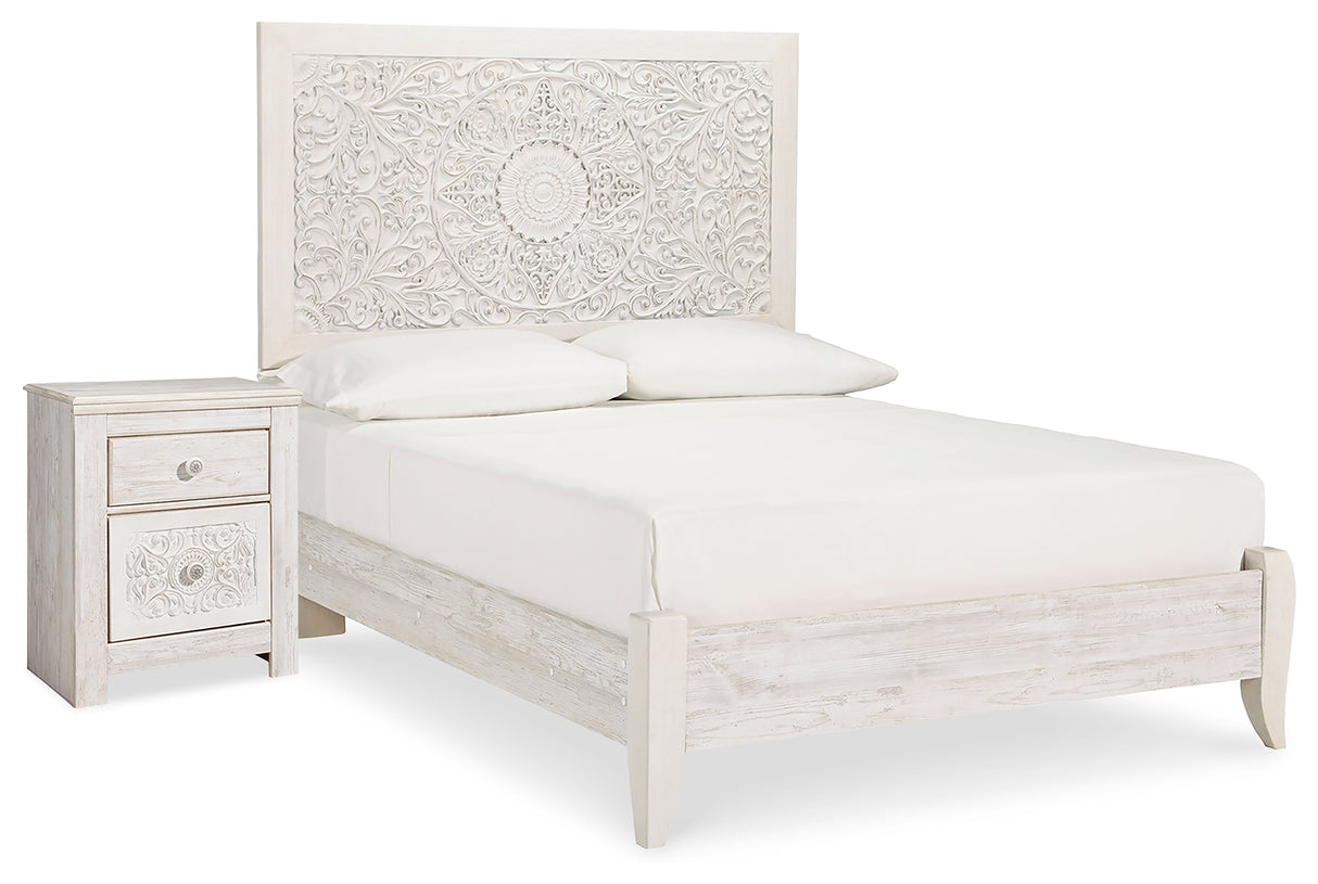Paxberry Whitewash Full Panel Bed and Nightstand from Ashley - Luna Furniture