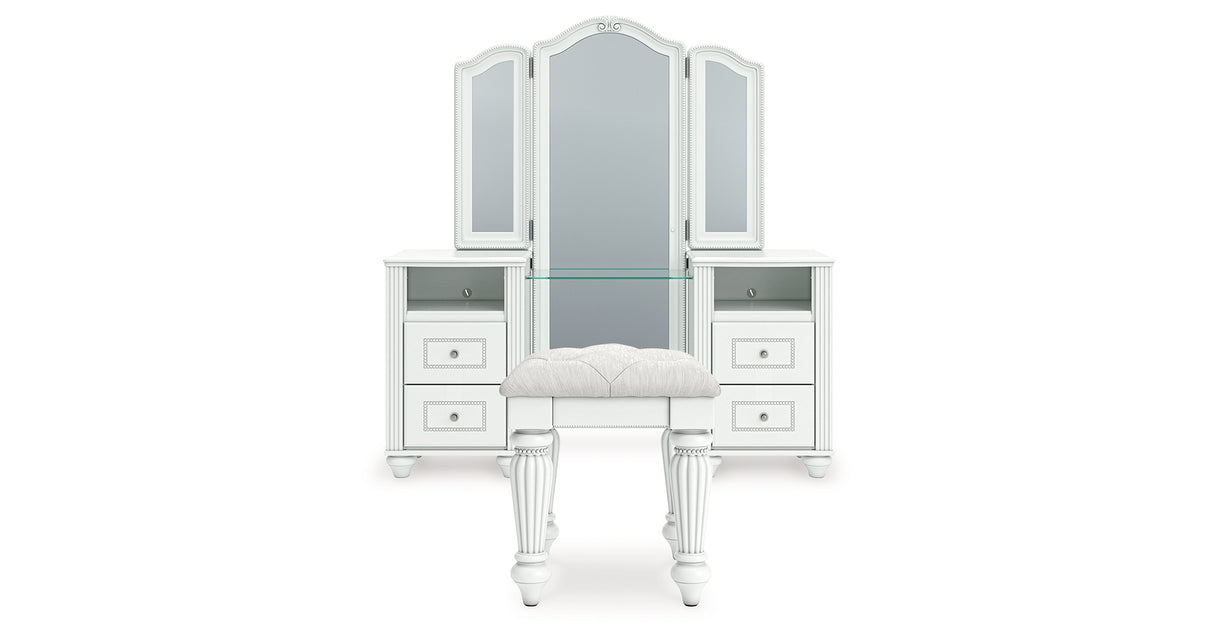 Kozlani Vanity, Mirror and Stool from Ashley Furniture - Luna Furniture