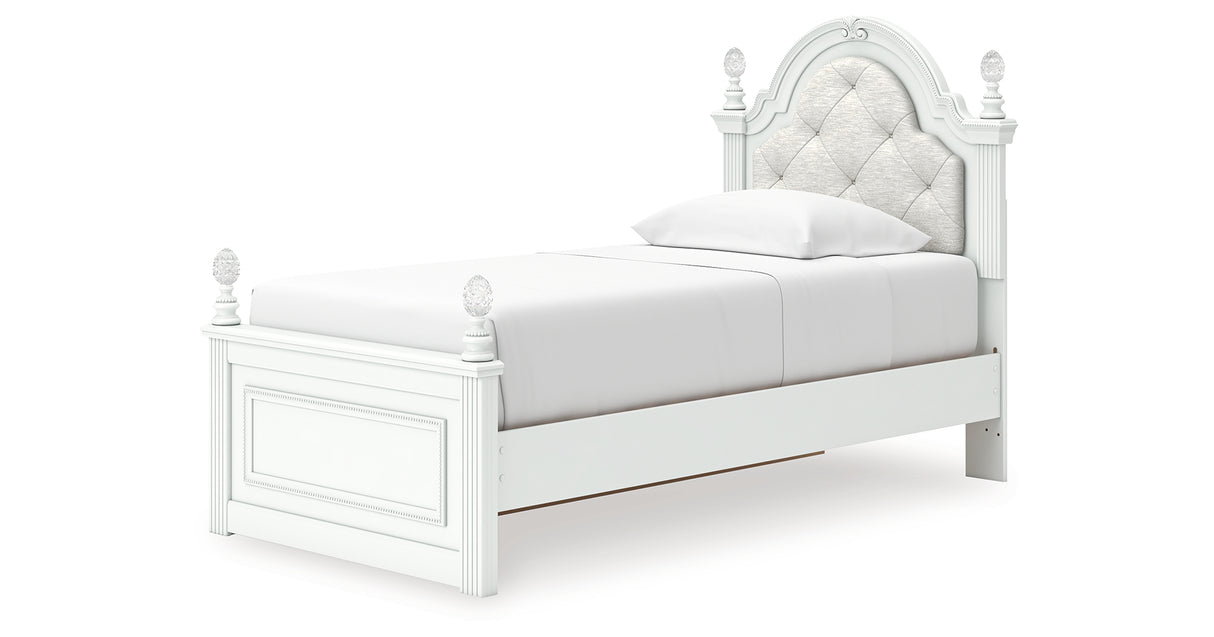 Kozlani Twin Upholstered Panel Storage Bed with Dresser in White from Ashley - Luna Furniture