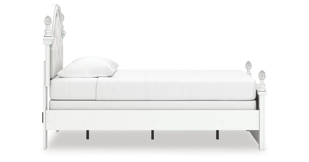 Kozlani Twin Upholstered Panel Bed with Mirrored Dresser and Nightstand in White from Ashley Furniture - Luna Furniture