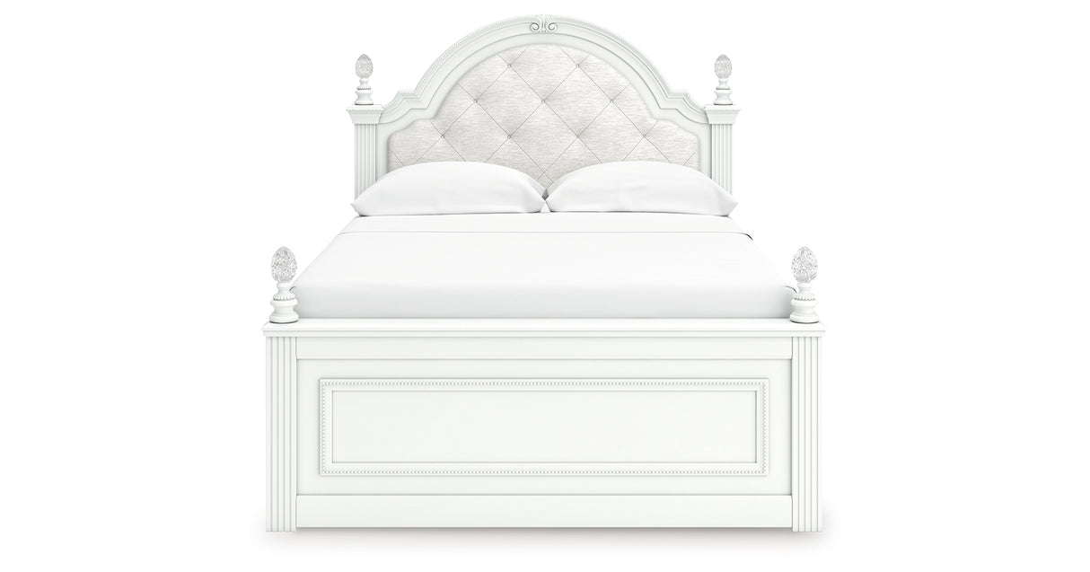 Kozlani Full Upholstered Panel Bed with Mirrored Dresser in White from Ashley Furniture - Luna Furniture