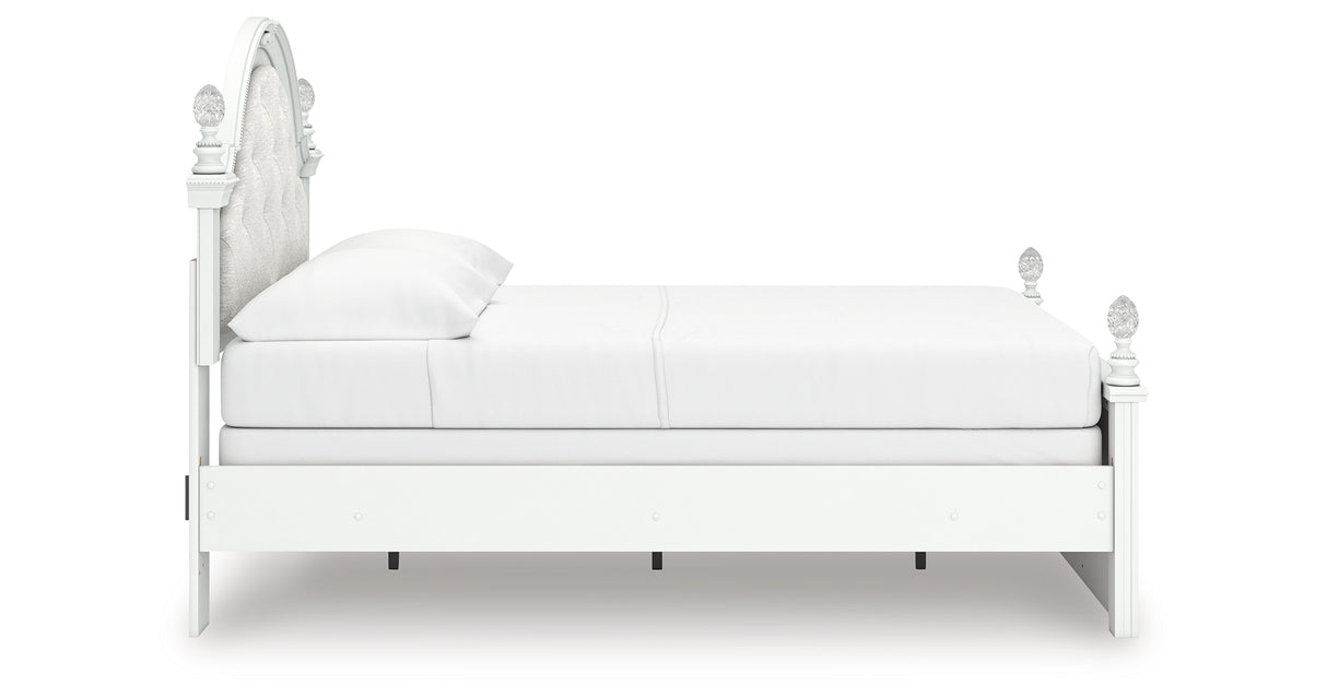 Kozlani Full Upholstered Panel Bed with Dresser and Nightstand in White from Ashley Furniture - Luna Furniture