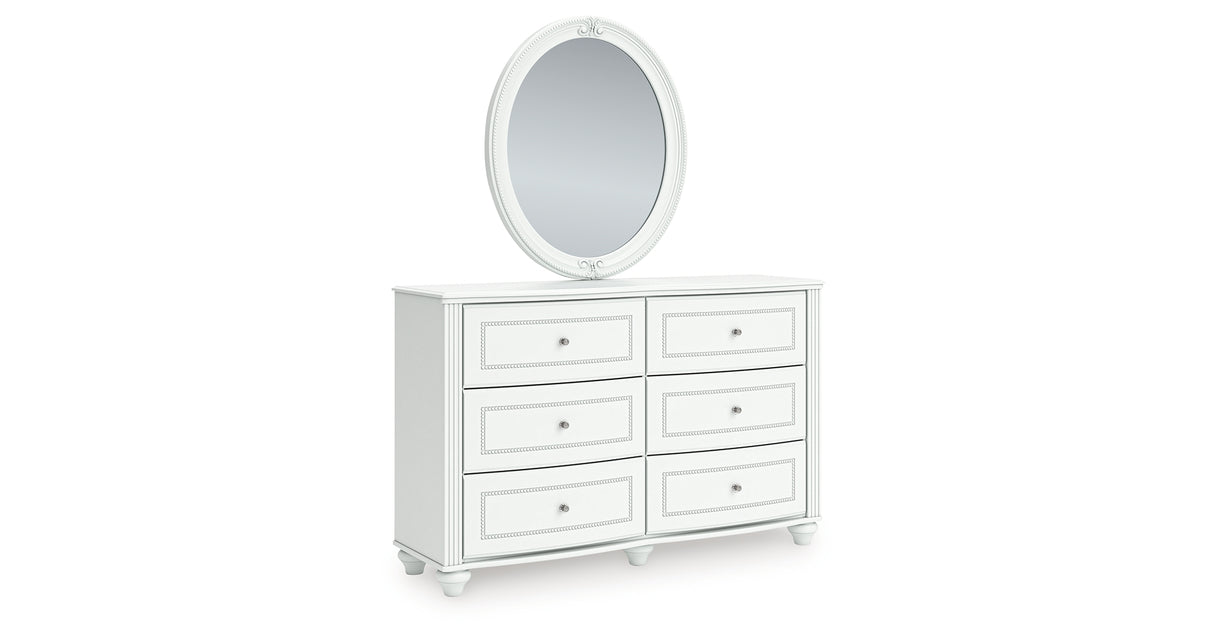 Kozlani Twin Upholstered Panel Storage Bed with Mirrored Dresser and Nightstand in White from Ashley - Luna Furniture