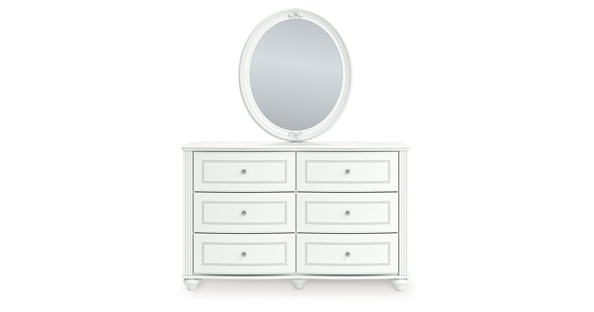 Kozlani Twin Upholstered Panel Storage Bed with Mirrored Dresser and Nightstand in White from Ashley - Luna Furniture