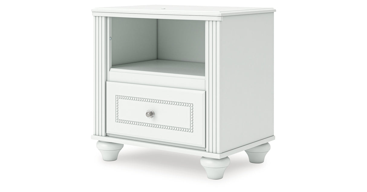 Kozlani Twin Upholstered Panel Storage Bed with Mirrored Dresser and Nightstand in White from Ashley - Luna Furniture