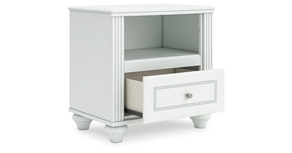 Kozlani Twin Upholstered Panel Storage Bed with Mirrored Dresser and Nightstand in White from Ashley - Luna Furniture