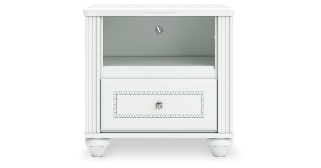 Kozlani Twin Upholstered Panel Storage Bed with Mirrored Dresser and Nightstand in White from Ashley - Luna Furniture