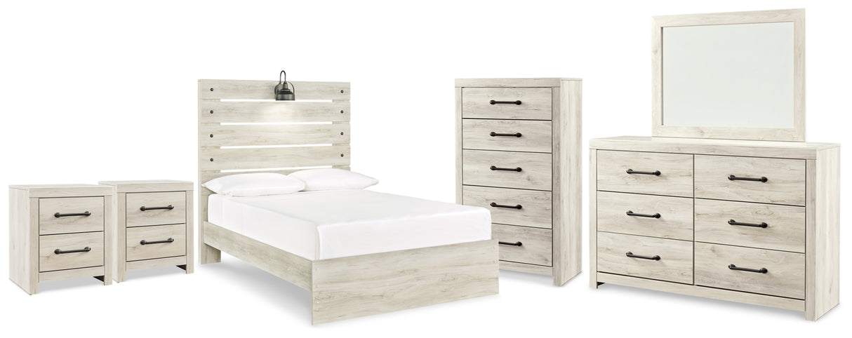 Cambeck Full Panel Bed with Mirrored Dresser, Chest and 2 Nightstands in Whitewash from Ashley Furniture - Luna Furniture