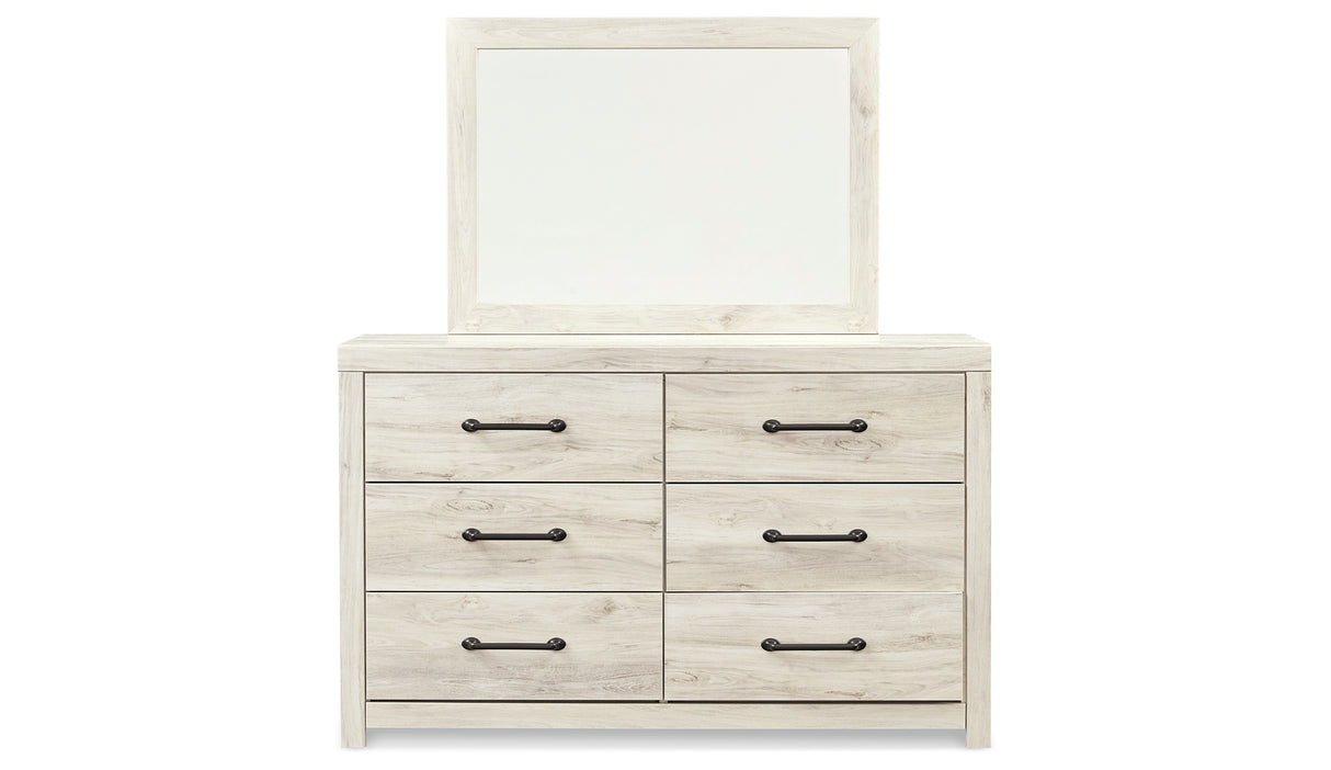 Cambeck King Panel Bed with 2 Storage Drawers with Mirrored Dresser and Chest in Whitewash from Ashley - Luna Furniture