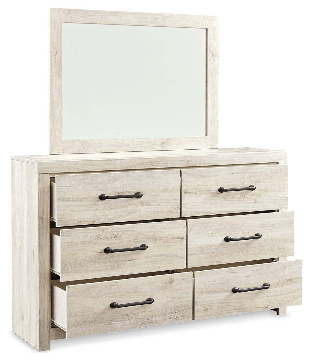 Cambeck King Panel Bed with 2 Storage Drawers with Mirrored Dresser and 2 Nightstands in Whitewash from Ashley - Luna Furniture