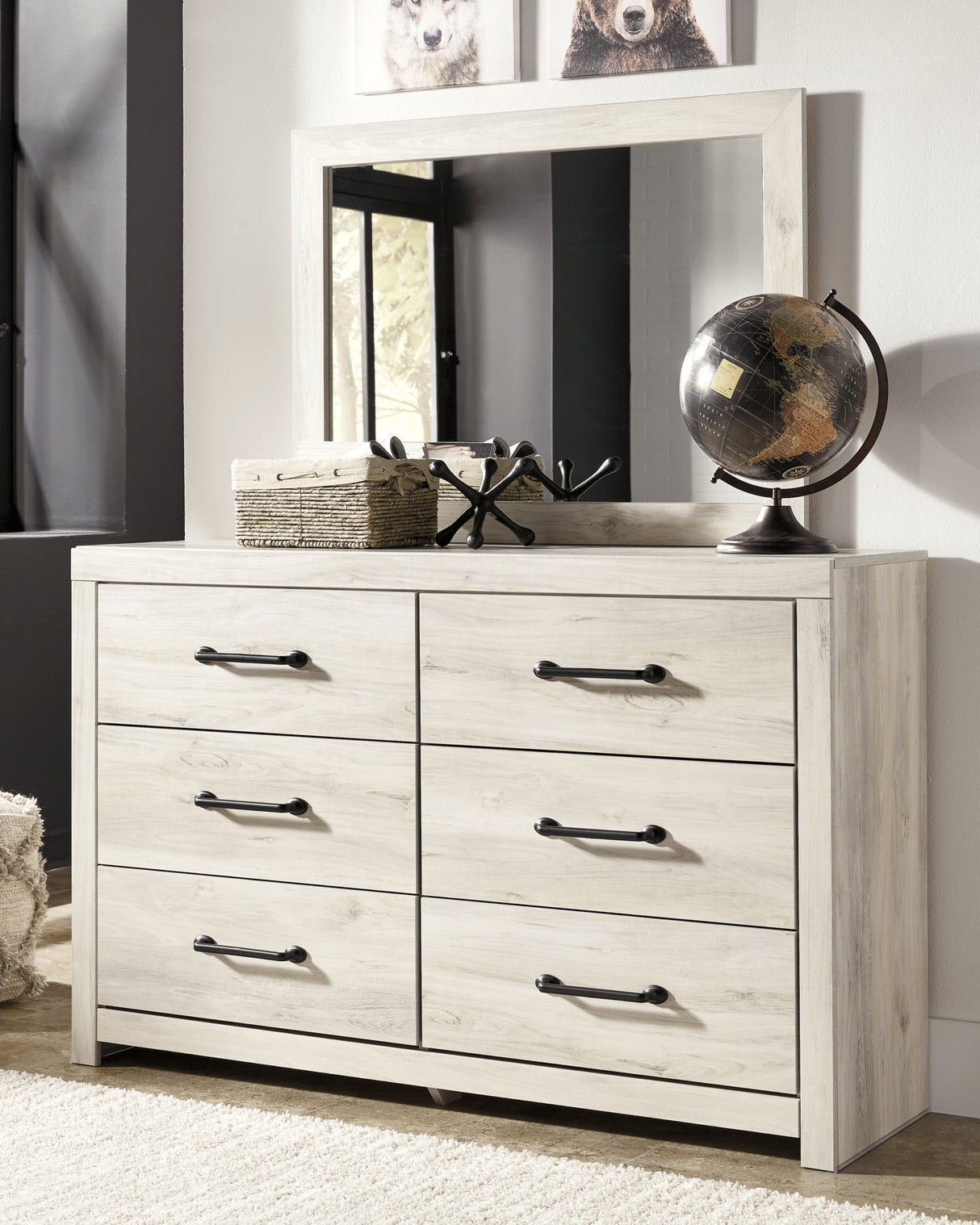 Cambeck Full Panel Bed with Mirrored Dresser, Chest and 2 Nightstands in Whitewash from Ashley Furniture - Luna Furniture