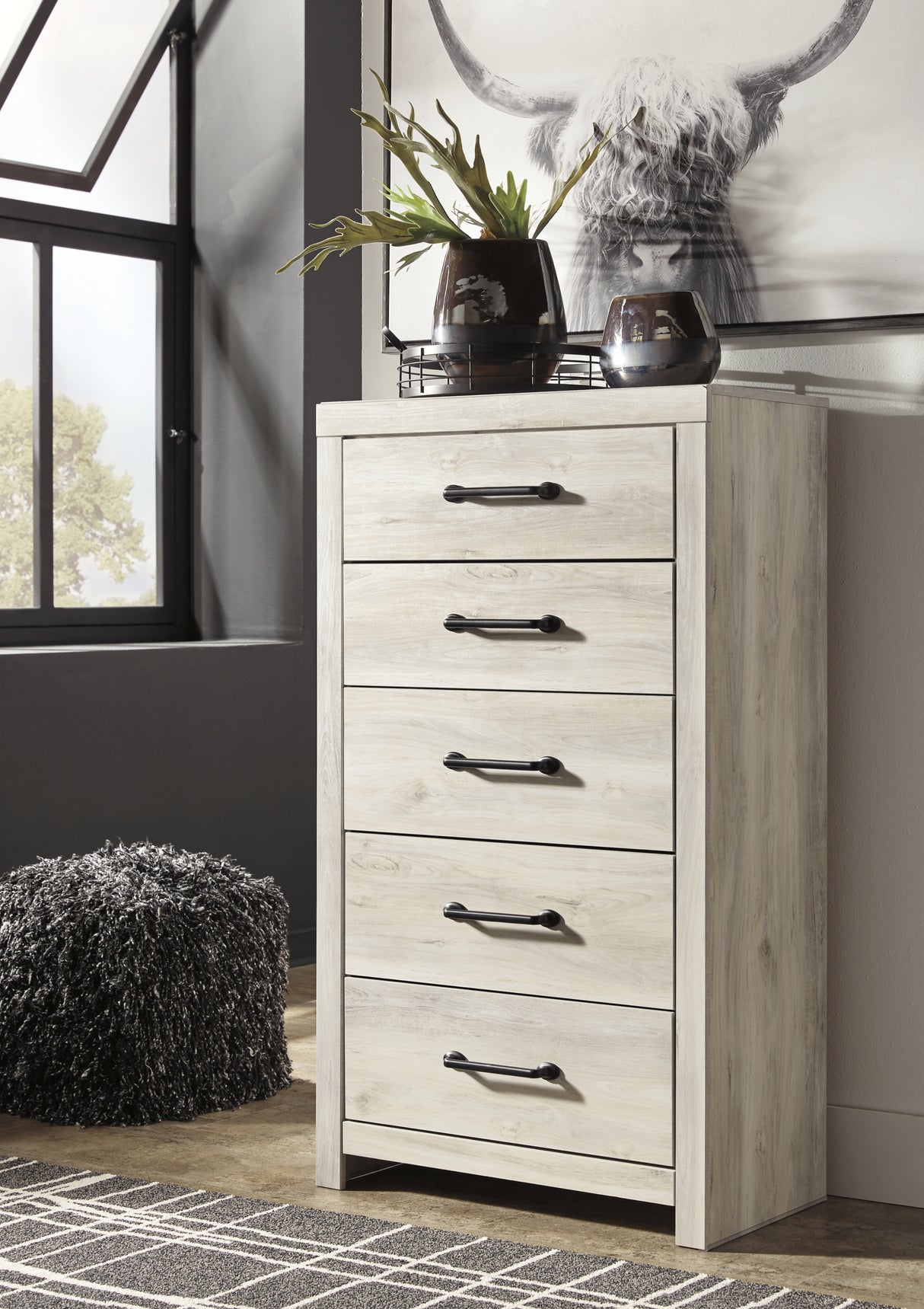 Cambeck Full Panel Bed with Mirrored Dresser, Chest and 2 Nightstands in Whitewash from Ashley Furniture - Luna Furniture