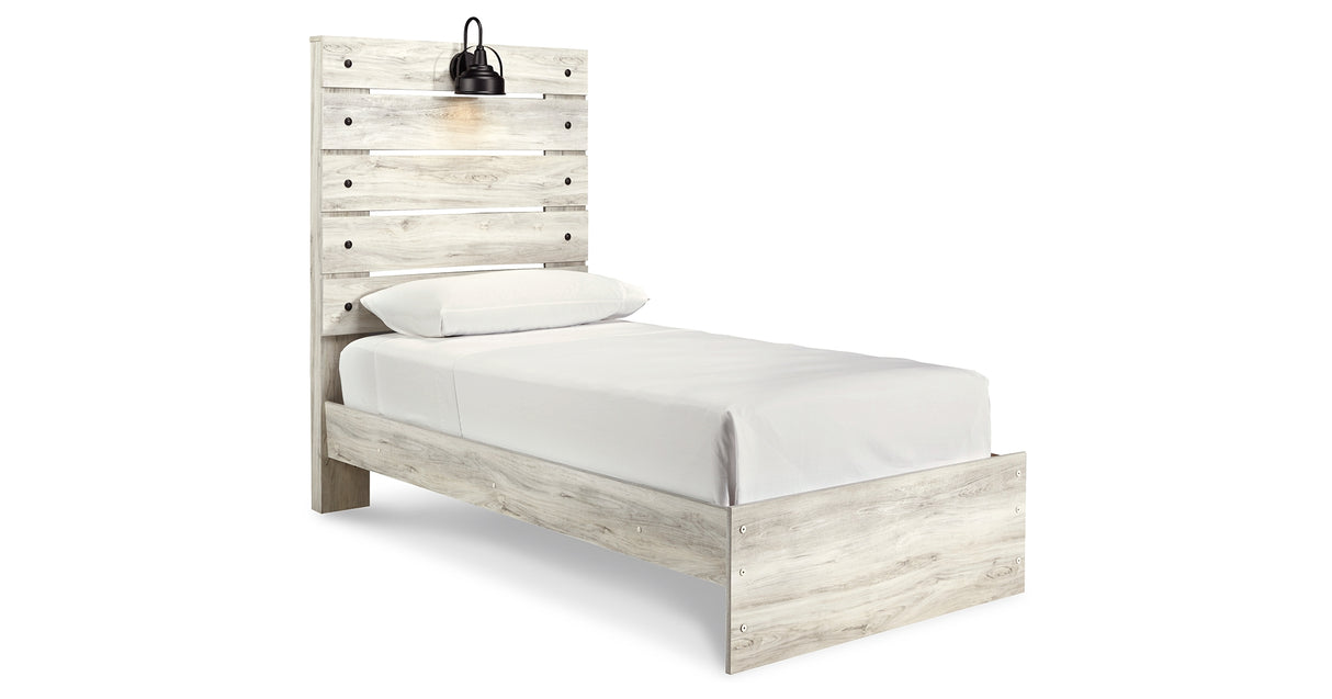 Cambeck Twin Panel Bed with Mirrored Dresser, Chest and 2 Nightstands in Whitewash from Ashley Furniture - Luna Furniture