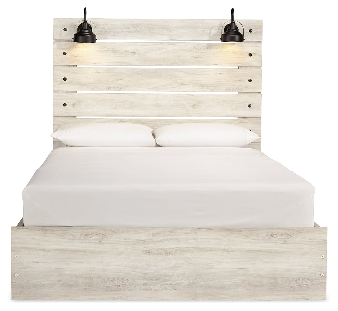 Cambeck Queen Panel Bed with 4 Storage Drawers with Mirrored Dresser and 2 Nightstands in Whitewash from Ashley Furniture - Luna Furniture
