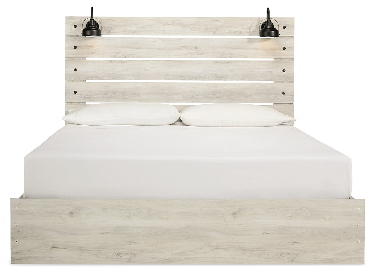 Cambeck King Panel Bed with 4 Storage Drawers with Mirrored Dresser, Chest and 2 Nightstands in Whitewash from Ashley Furniture - Luna Furniture