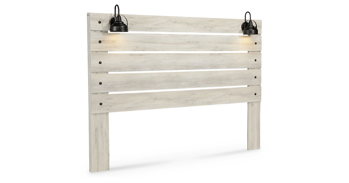 Cambeck King Panel Headboard Bed with Mirrored Dresser and 2 Nightstands in Whitewash from Ashley Furniture - Luna Furniture