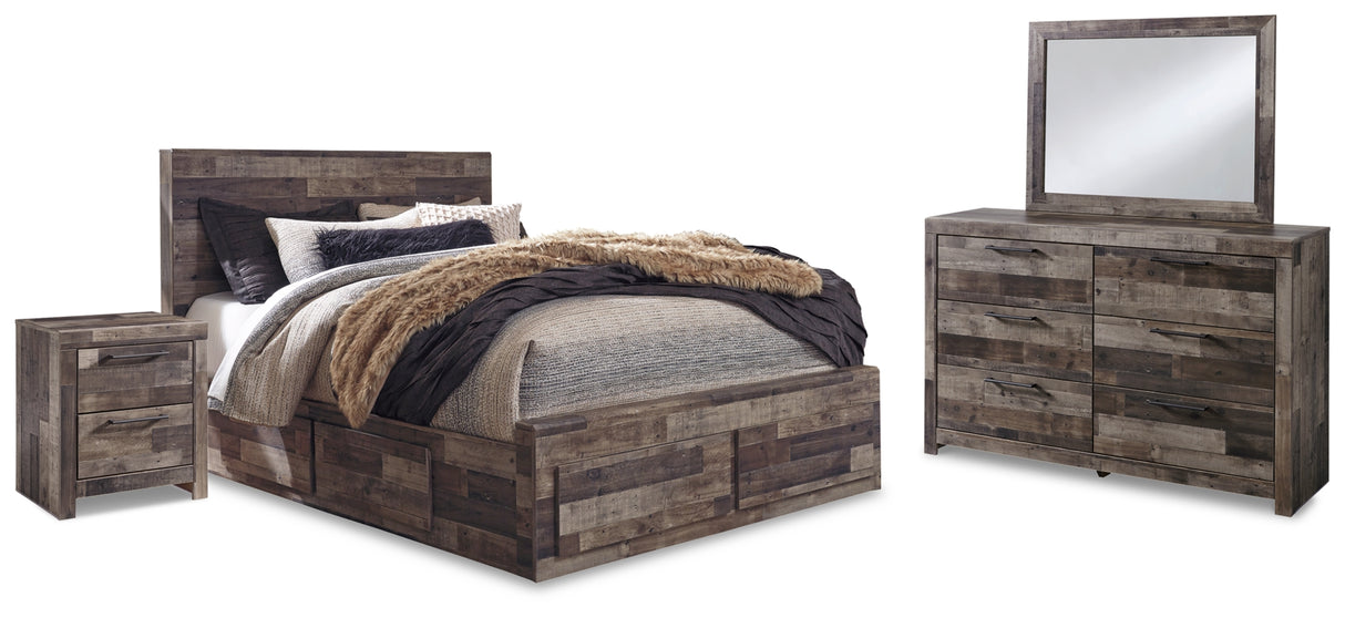 Derekson Queen Panel Bed with 6 Storage Drawers with Mirrored Dresser and 2 Nightstands in Multi Gray from Ashley Furniture - Luna Furniture