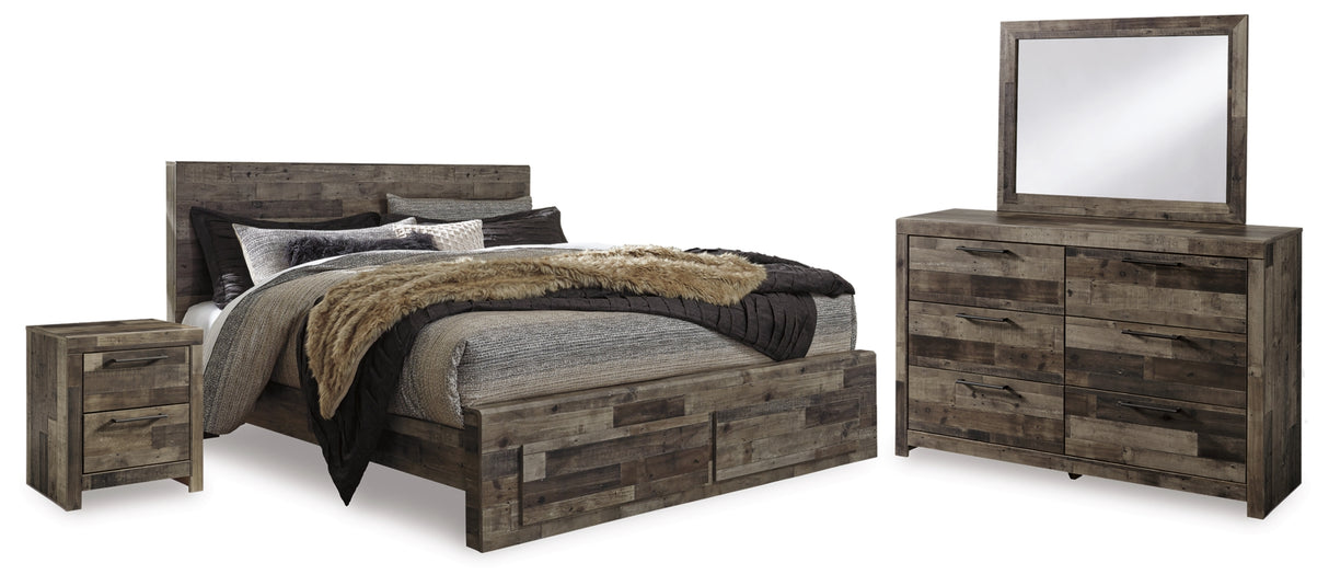 Derekson King Panel Bed with 2 Storage Drawers with Mirrored Dresser and 2 Nightstands in Multi Gray from Ashley Furniture - Luna Furniture