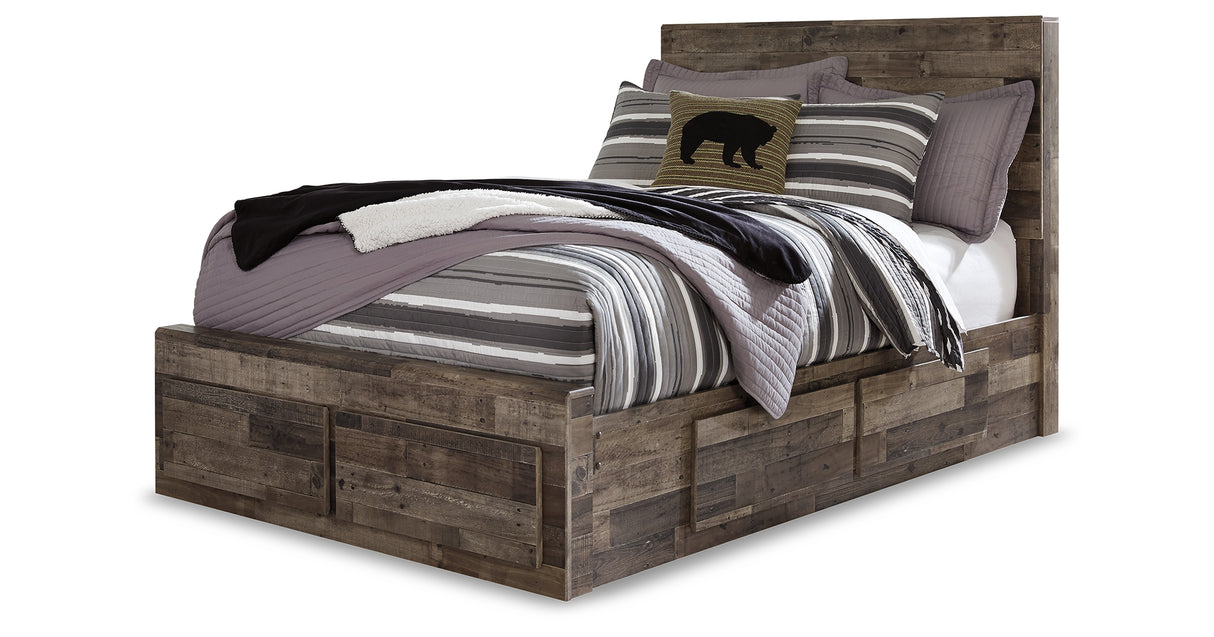 Derekson Full Panel Bed with 6 Storage Drawers with Mirrored Dresser and 2 Nightstands in Multi Gray from Ashley Furniture - Luna Furniture