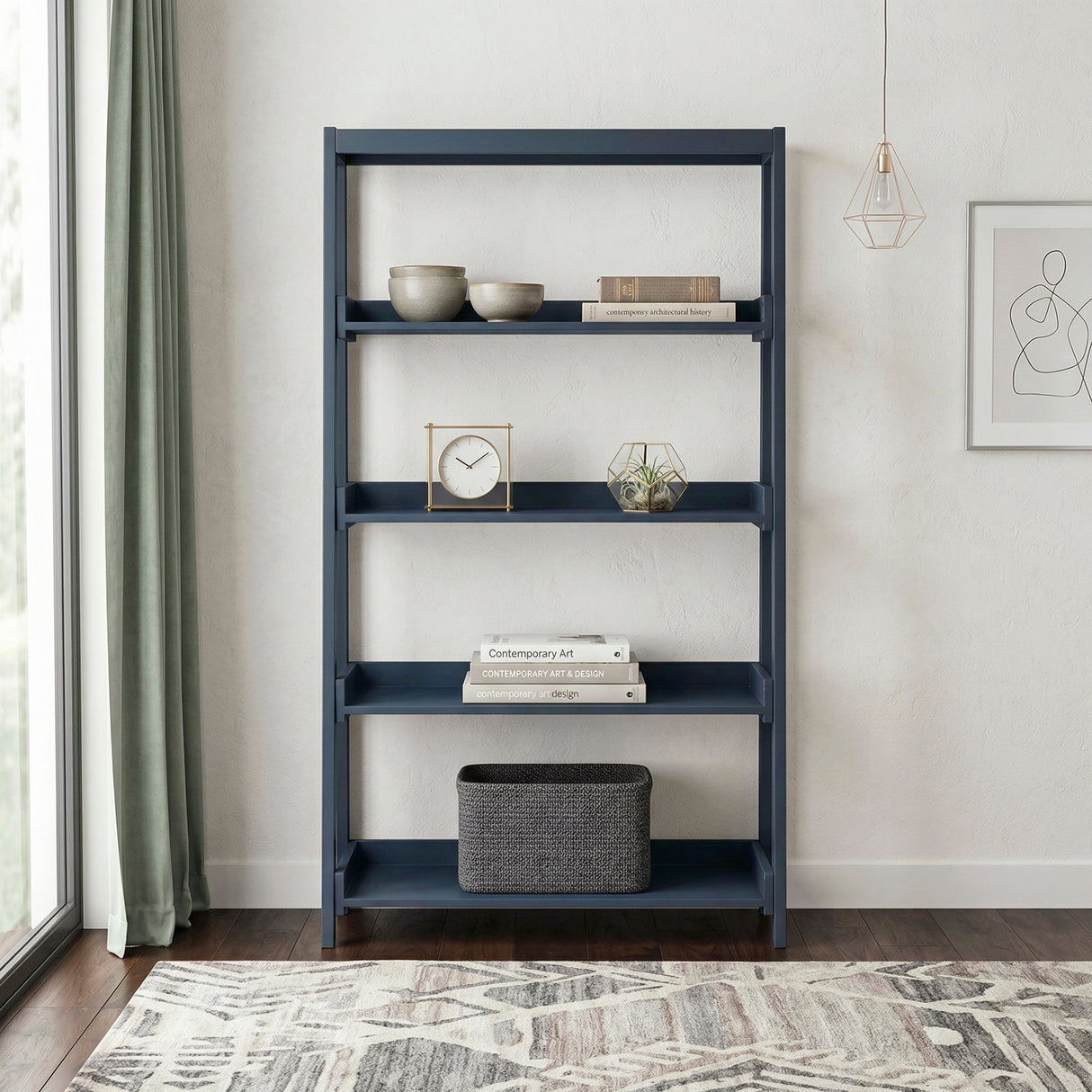 Sloane Navy Blue Bookcase, 4 Fixed Shelves from Homelegance - Luna Furniture