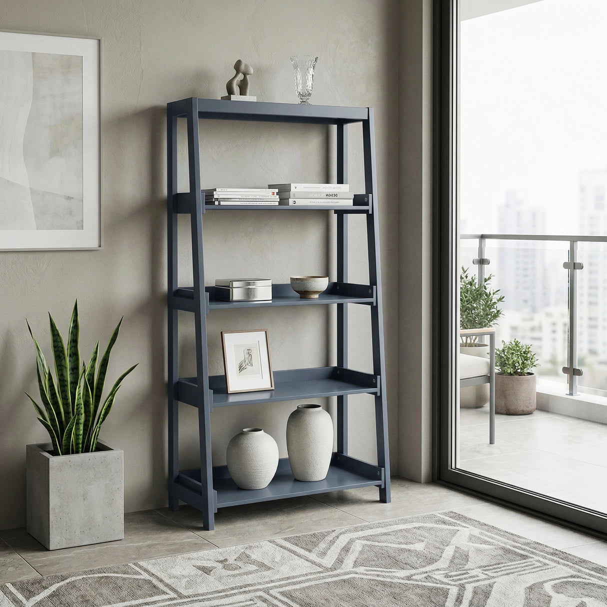 Sloane Navy Blue Bookcase, 4 Fixed Shelves from Homelegance - Luna Furniture