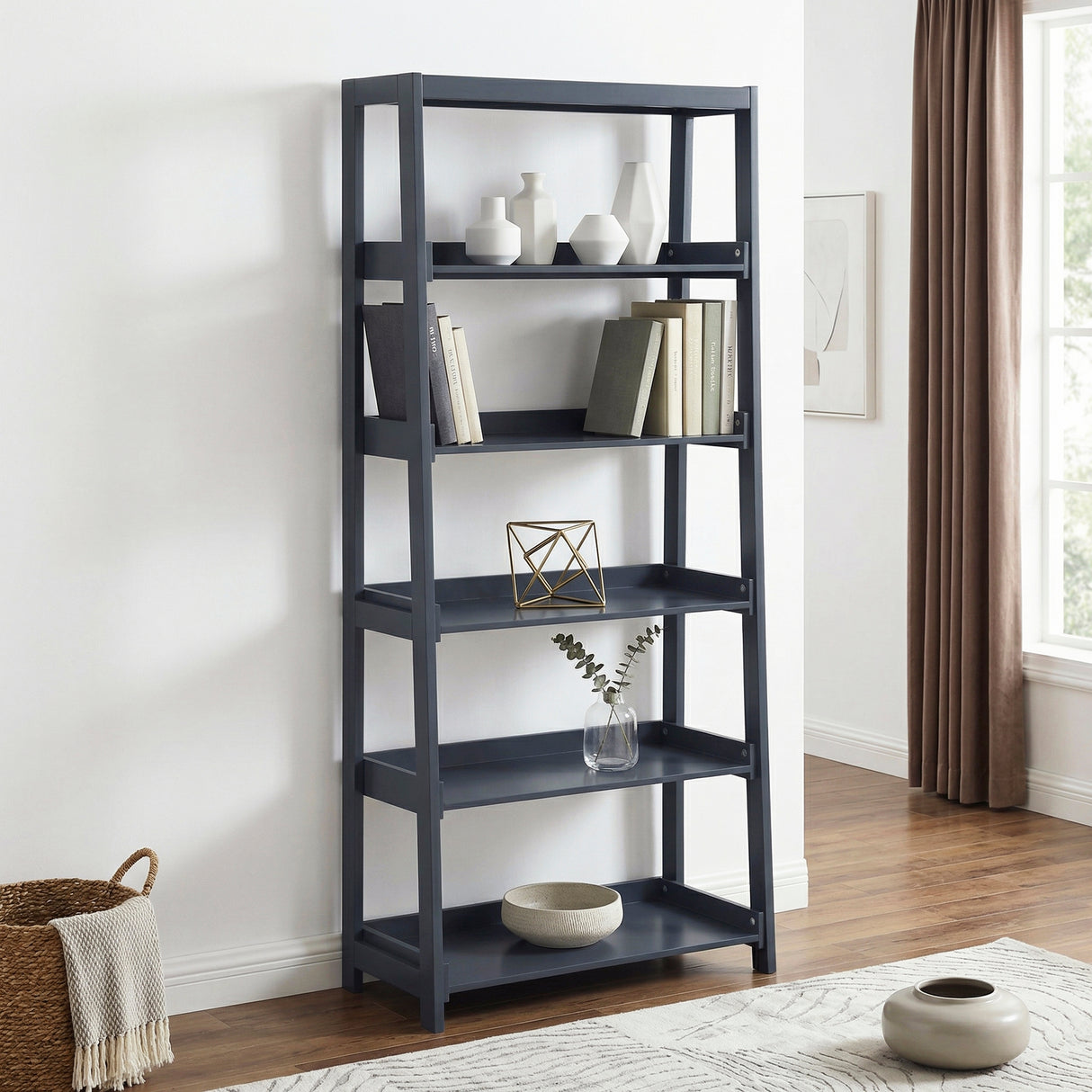 Sloane Navy Blue Bookcase, 5 Fixed Shelves from Homelegance - Luna Furniture