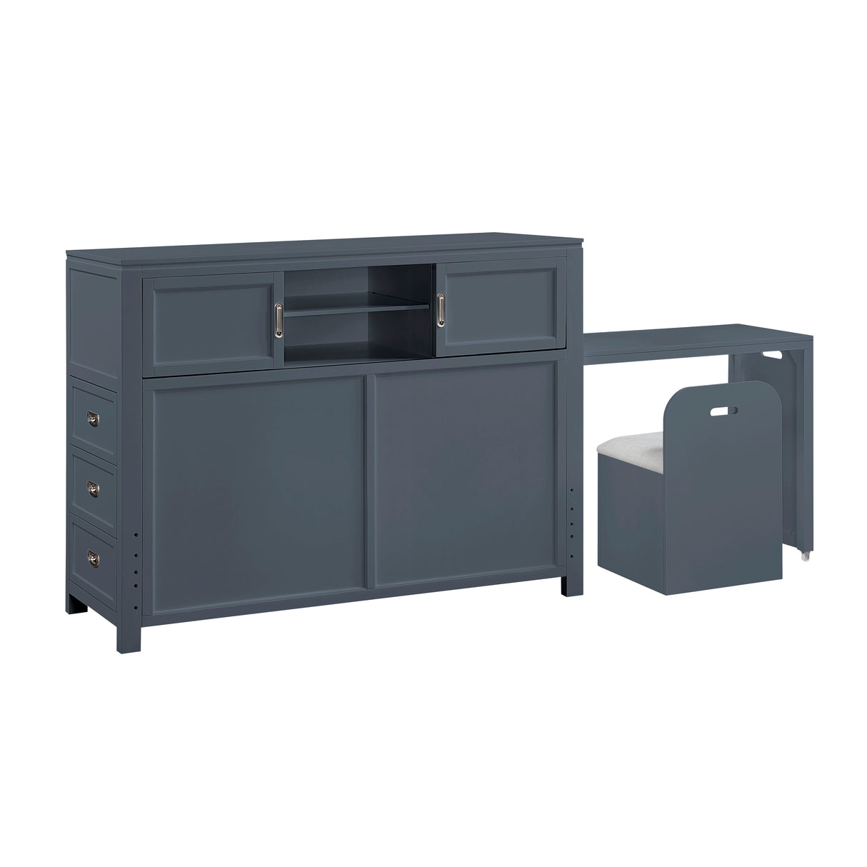 Sloane Navy Blue Full Bookcase Bed with Hidden Desk, Stool and Storage Bench from Homelegance - Luna Furniture