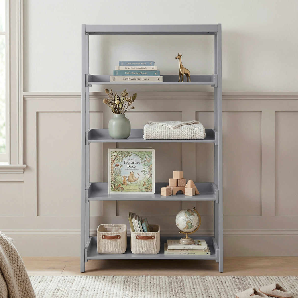 Sloane Gray Bookcase, 4 Fixed Shelves from Homelegance - Luna Furniture