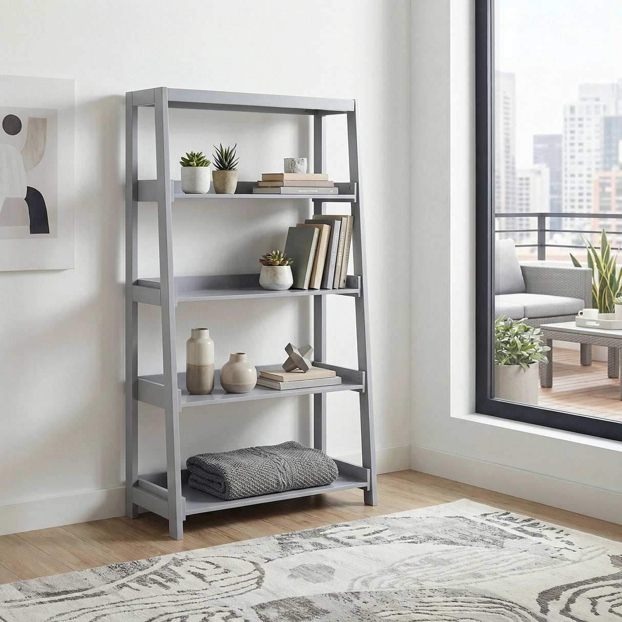 Sloane Gray Bookcase, 4 Fixed Shelves from Homelegance - Luna Furniture