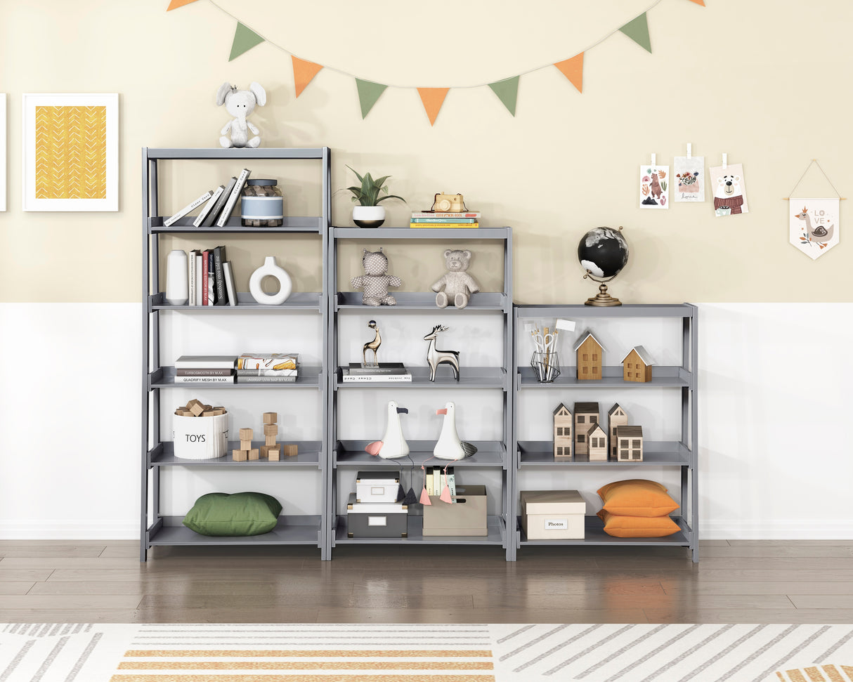 Sloane Gray Bookcase, 3 Fixed Shelves from Homelegance - Luna Furniture