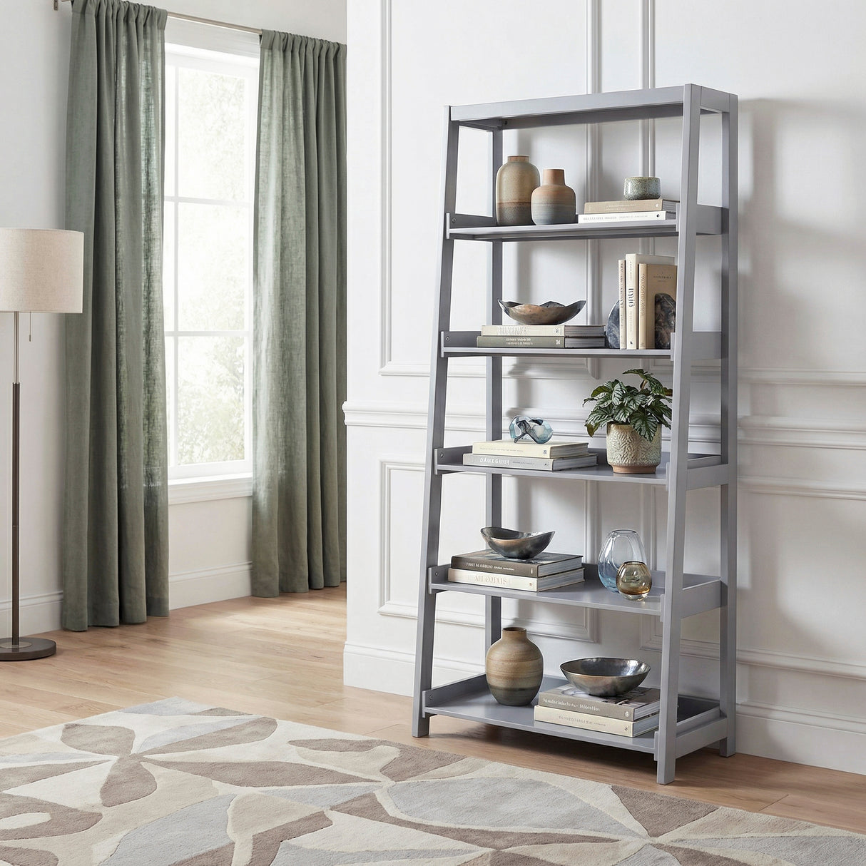 Sloane Gray Bookcase, 5 Fixed Shelves from Homelegance - Luna Furniture