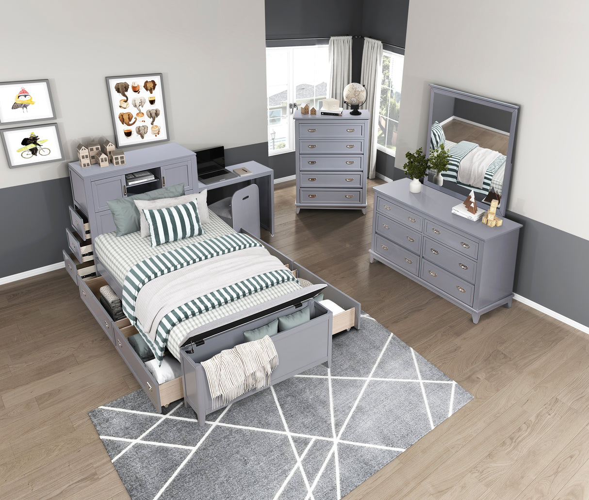 Sloane Gray Twin Bookcase Bed from Homelegance - Luna Furniture