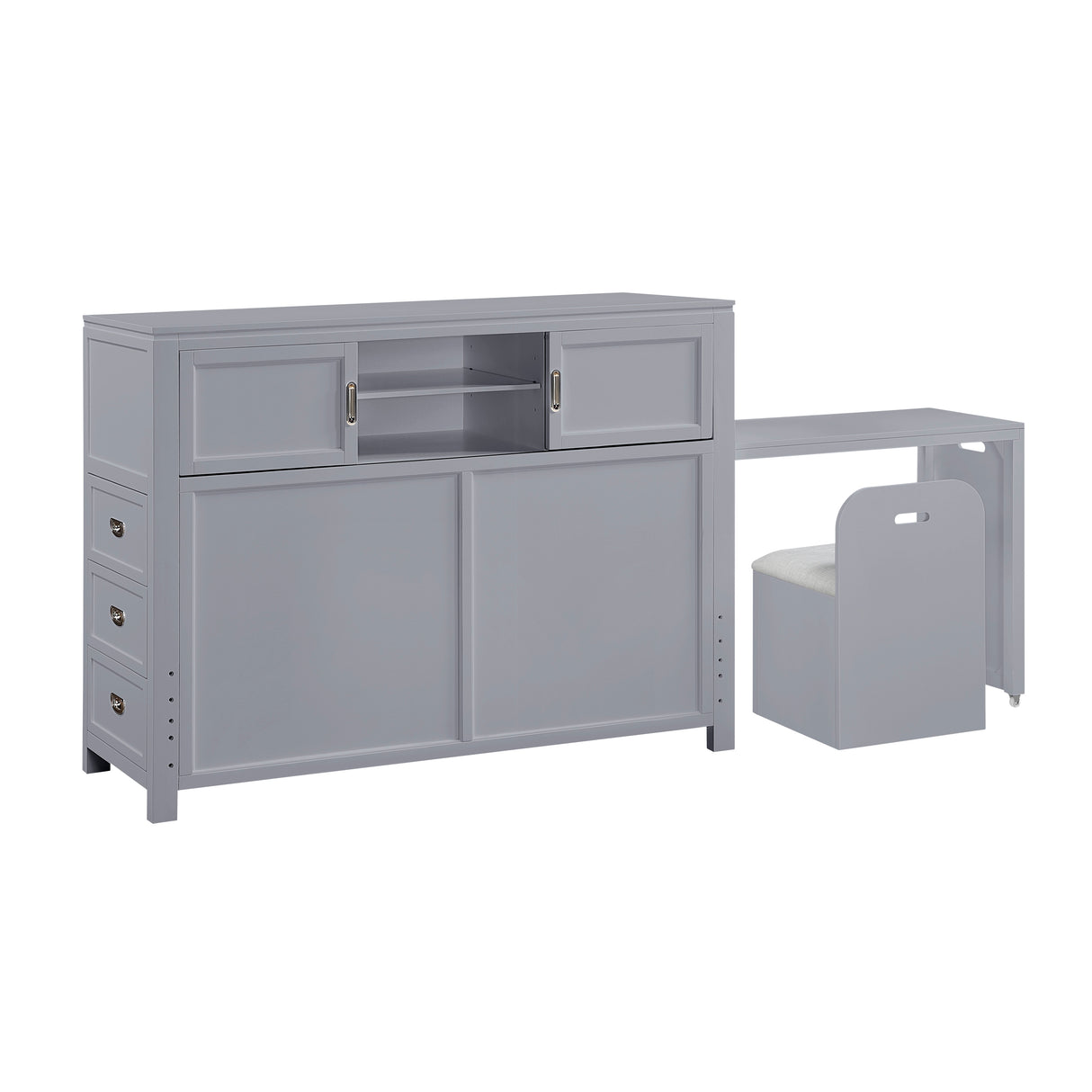 Sloane Gray Full Bookcase Bed with Hidden Desk, Stool and Storage Bench from Homelegance - Luna Furniture