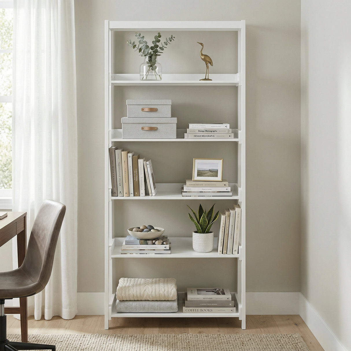Sloane White Bookcase, 5 Fixed Shelves from Homelegance - Luna Furniture