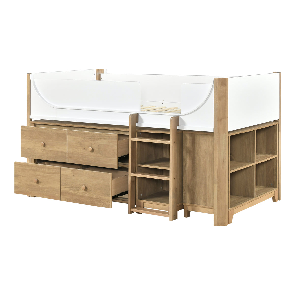 B2048WHLT-1*2BCDR (6) Low Loft Bed with 2-Shelf Bookcase, 4-Shelf Bookcase and Dresser from Homelegance - Luna Furniture